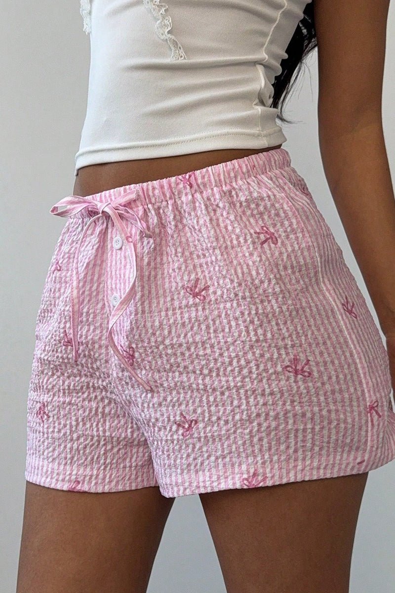 SOERA Tirzah Striped Low - Waisted Elastic Shorts - Bottoms - Pink XL