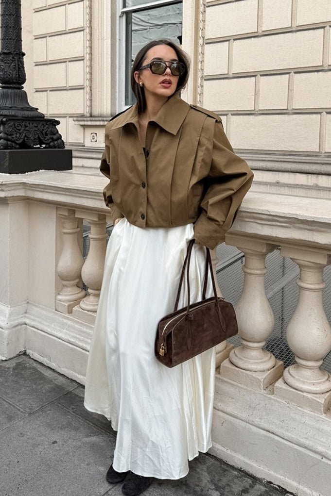 SOERA Gina Pleated Russet Wool Coat - Coat - SOERA-016323-KHA-L-66211 Khaki L