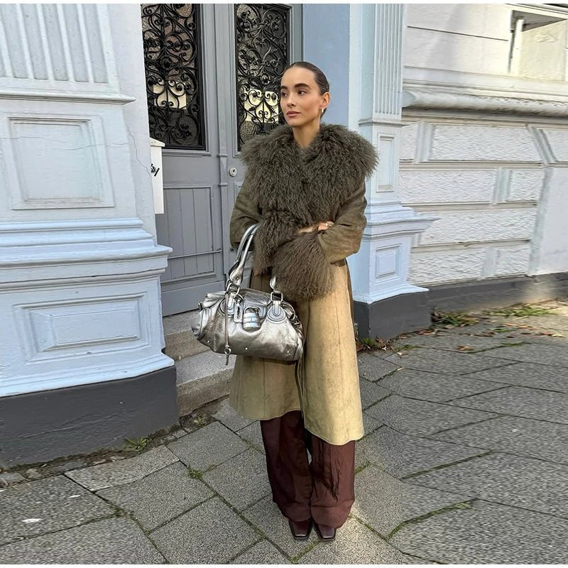 SOERA Teresa Patchwork Faux Fur Collar Coat - Coat - SOERA-191043-KHA-M-35267 M