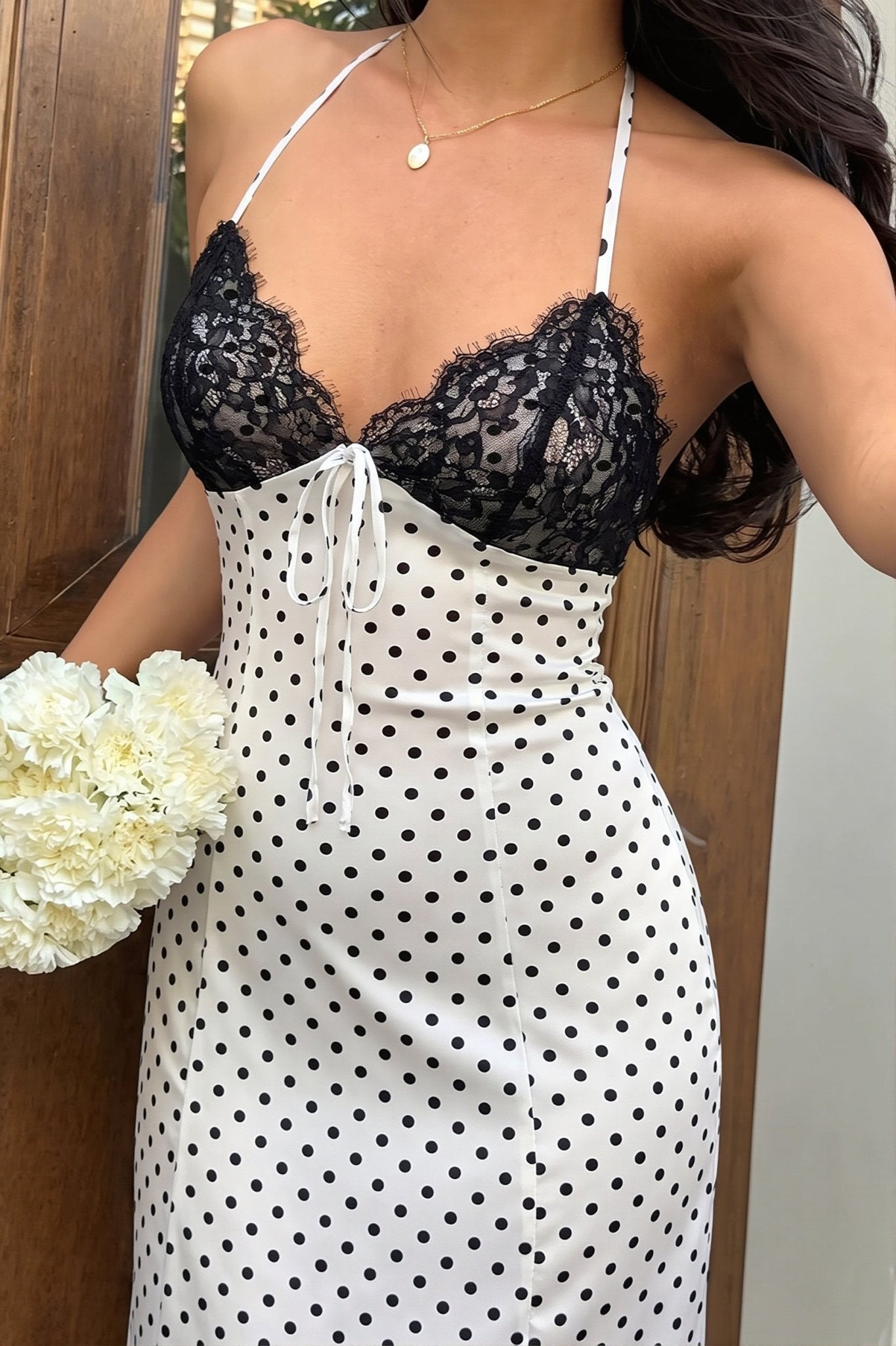 SOERA Zoe Polka Dot Halter Maxi Dress - Dress - SOERA-358339-WHI-XS-39715 White XS