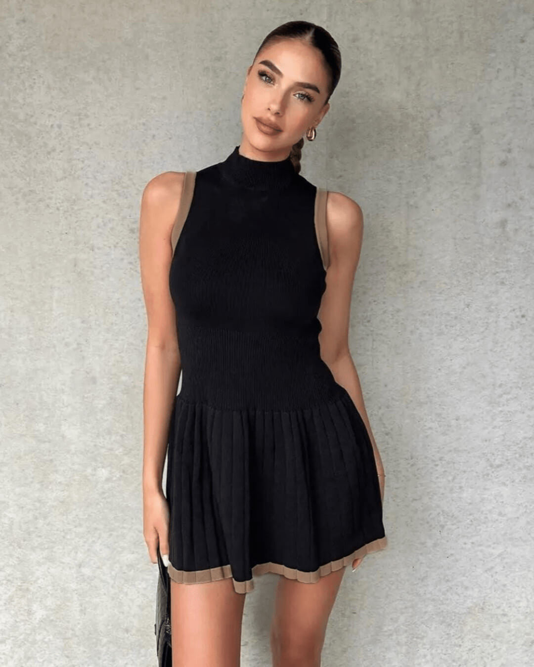 SOERA Margot Drop-Waist Contrast Knit Dress - Dress - SOERA-829443-BLA-M-68707 Black M