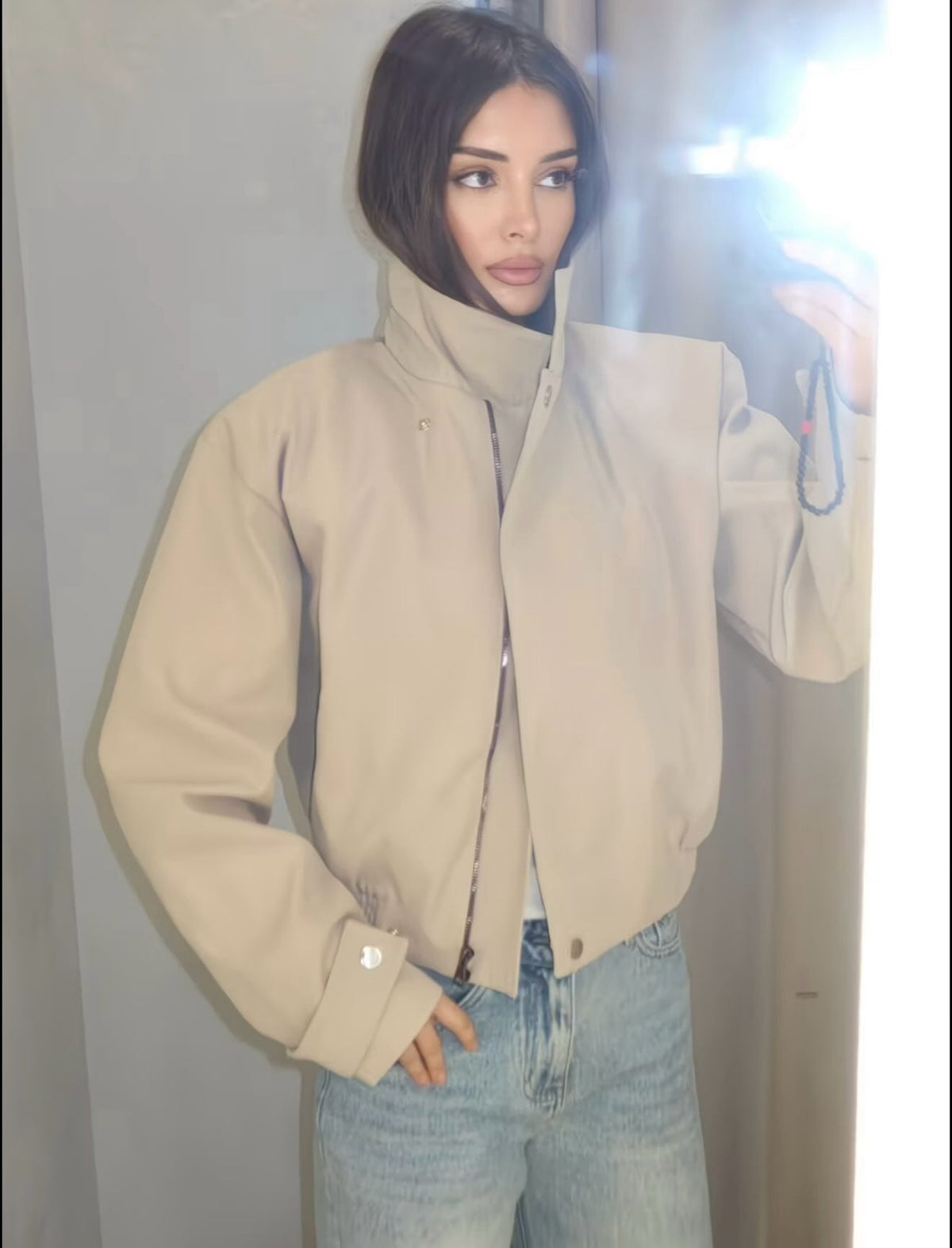 SOERA Carmen Cropped Bomber Jacket - Jacket - Beige L