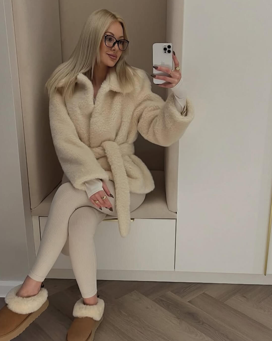 SOERA Farrah Faux Fur Coat with Belt - Jackets - 3256810101987871-;Ch1763625119772959543 Creme L