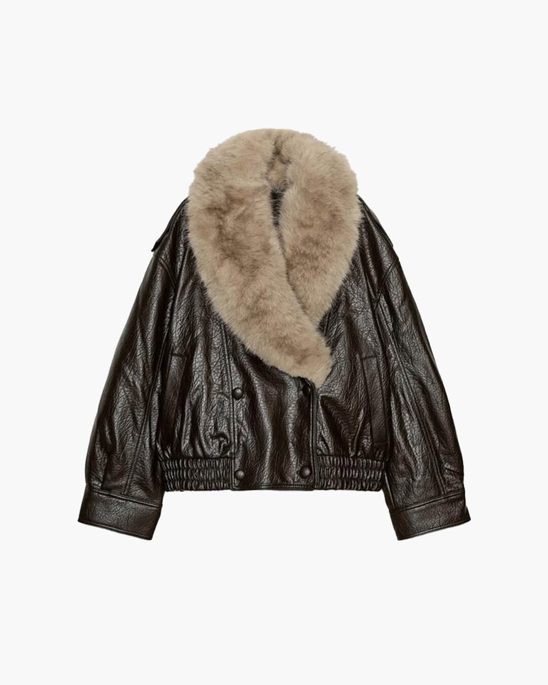 SOERA Francesca Faux Leather Jacket with Detachable Fur Collar - Jackets - 3256809993040075-;AE1764003581361420585 Brown S