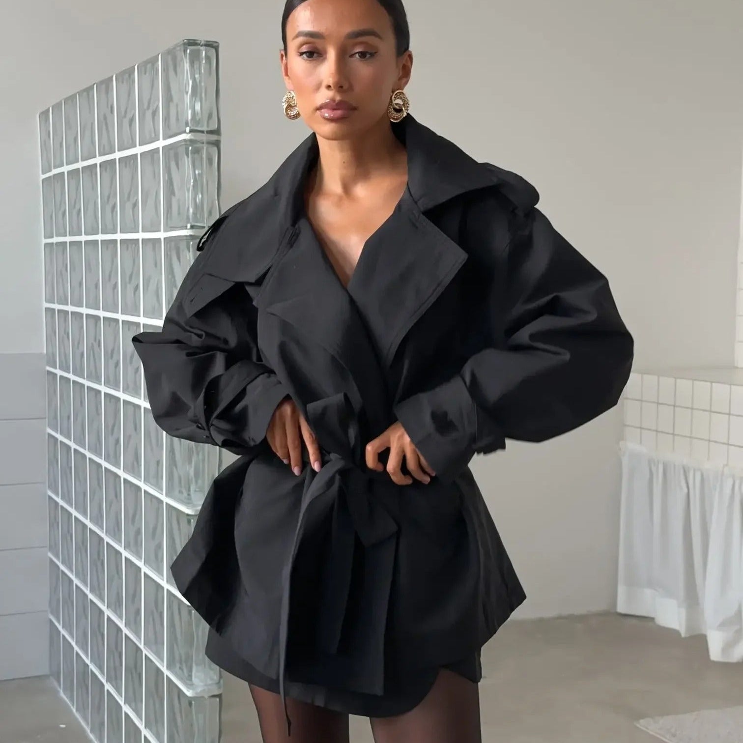 SOERA Hailey Crop Trench Coat - Jackets - Black S