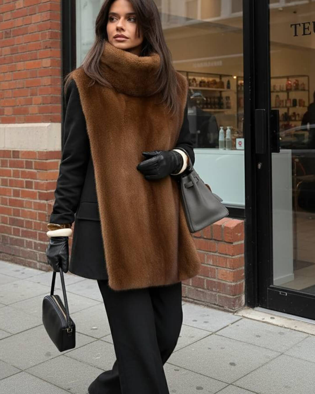 SOERA Rina Faux Fur Turtleneck Vest - Jackets - Gradient Brown