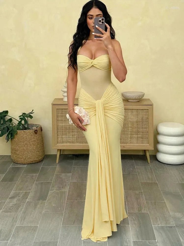 SOERA Veracity Halter Backless Ruched Maxi Dress - Dress - Yellow S