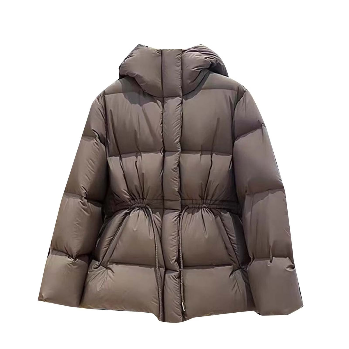 SOERA Mary Oversized Drawstring Waist Puffer Jacket in Brown