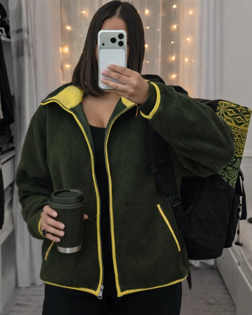 Miriam Stand Collar Contrast Knit Pilot Jacket