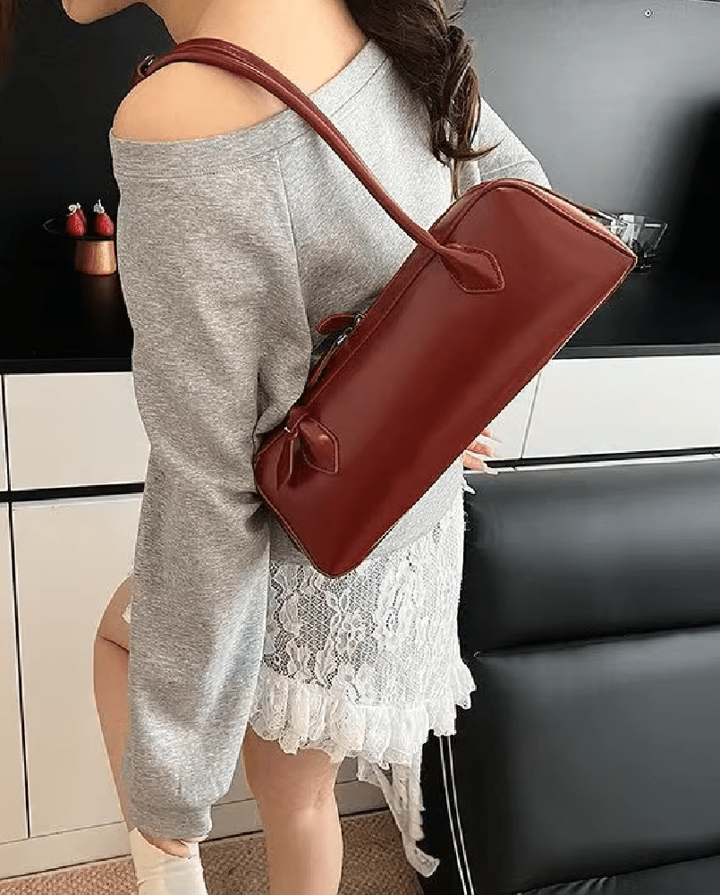 SOERA Ella Vintage Leather Baguette Bag - Bag - SOERA-335683-RED-OS-67491 Red