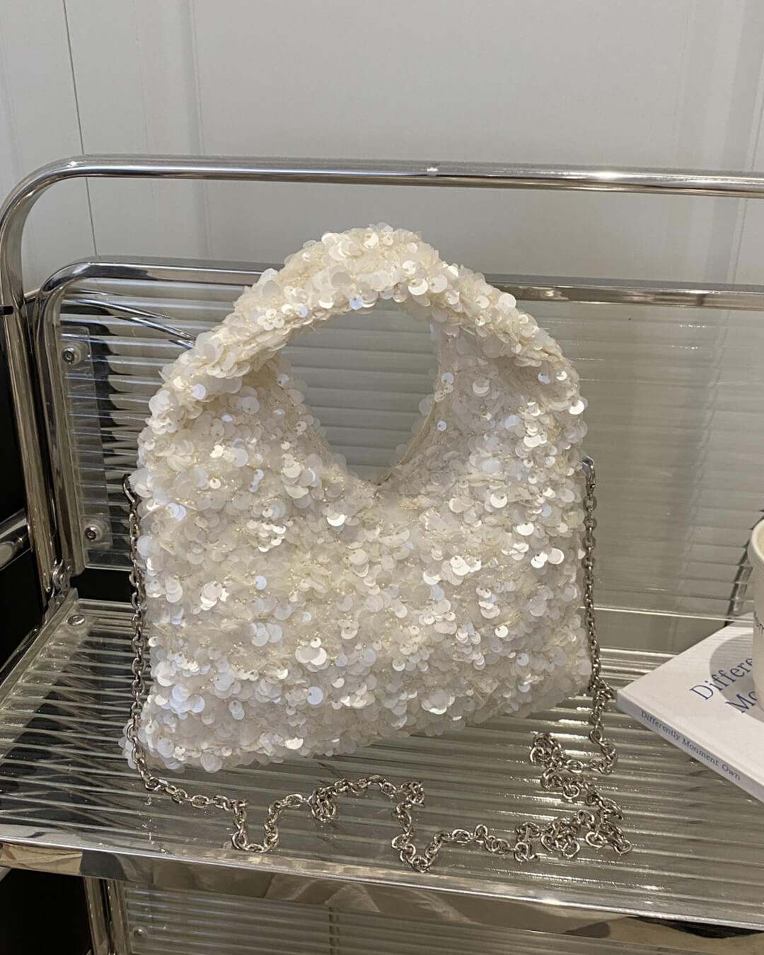 SOERA Sophia Sequin Evening Shoulder Bag - Bag -  White