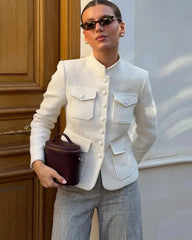 Fiona Stand Collar Flap Pockets Blazer