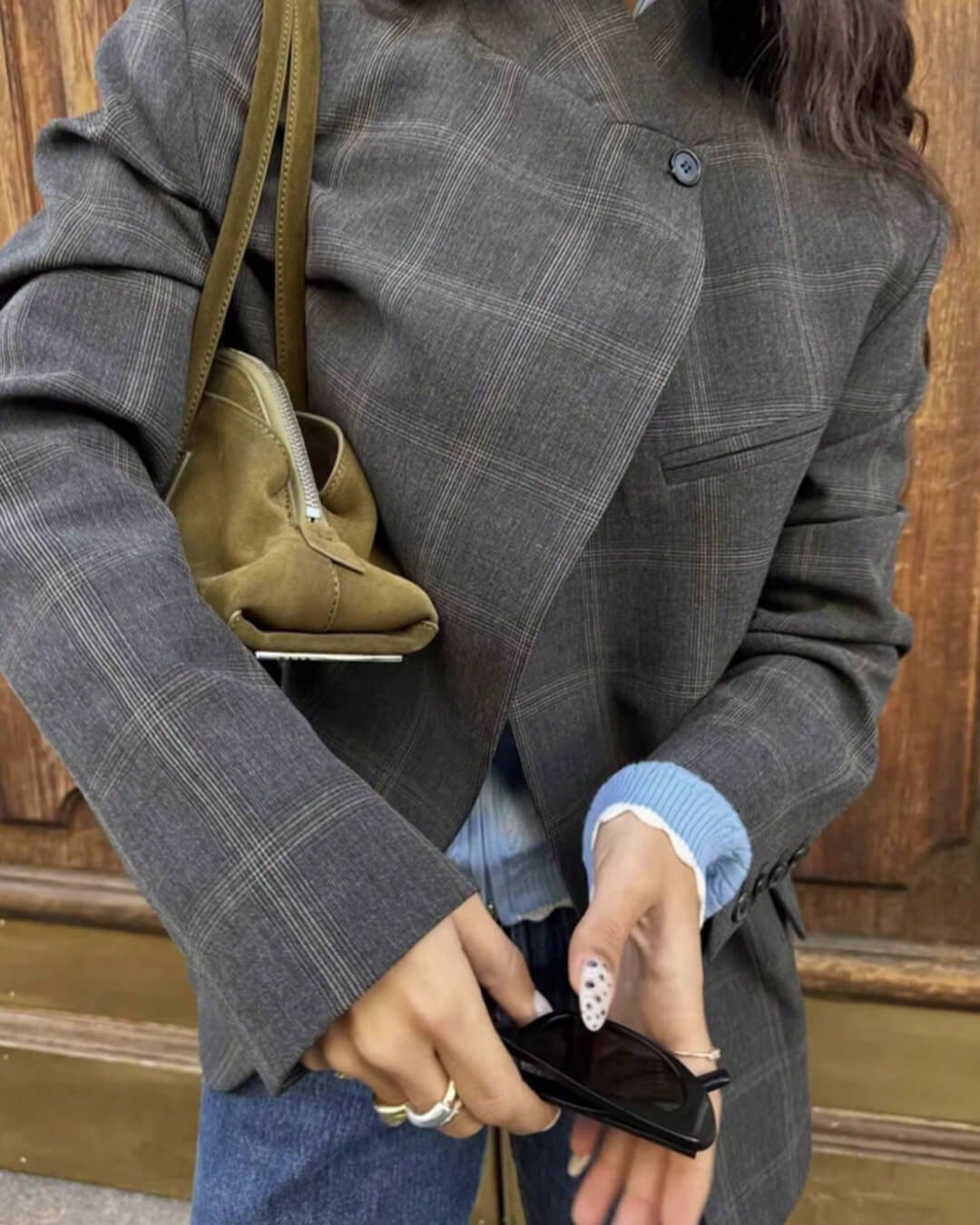 SOERA Katie Plaid Stand Collar Blazer - Blazer -  Charcoal S