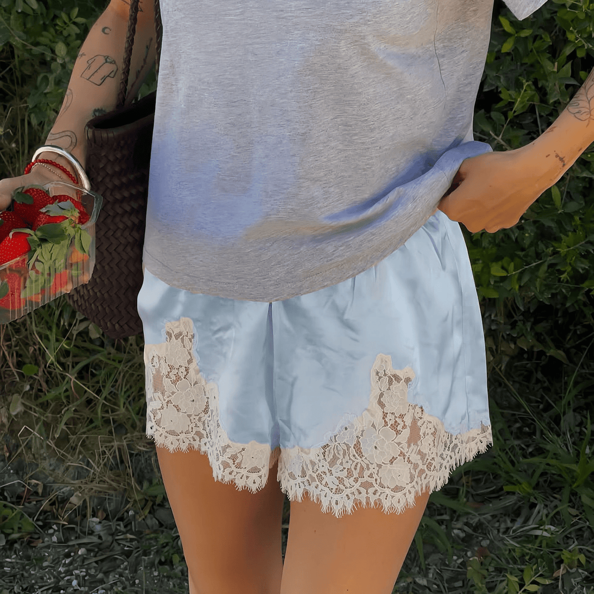 Dominique Satin Silk Lace Shorts