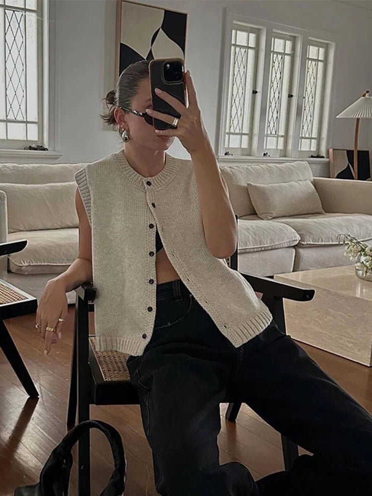 SOERA Tori Button Front Knitted Vest Cardigan - Cardigan - SOERA-641411-GRE-L-83011 Grey L