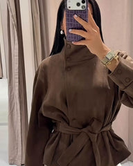 Amanda Funnel Faux Suede Trench Coat