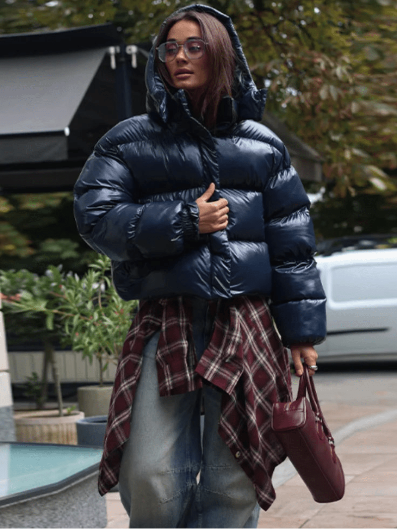 SOERA Gina Hooded Glossy Puffer Jacket - Coat - SOERA-121795-NAV-M-42403 Navy Blue M
