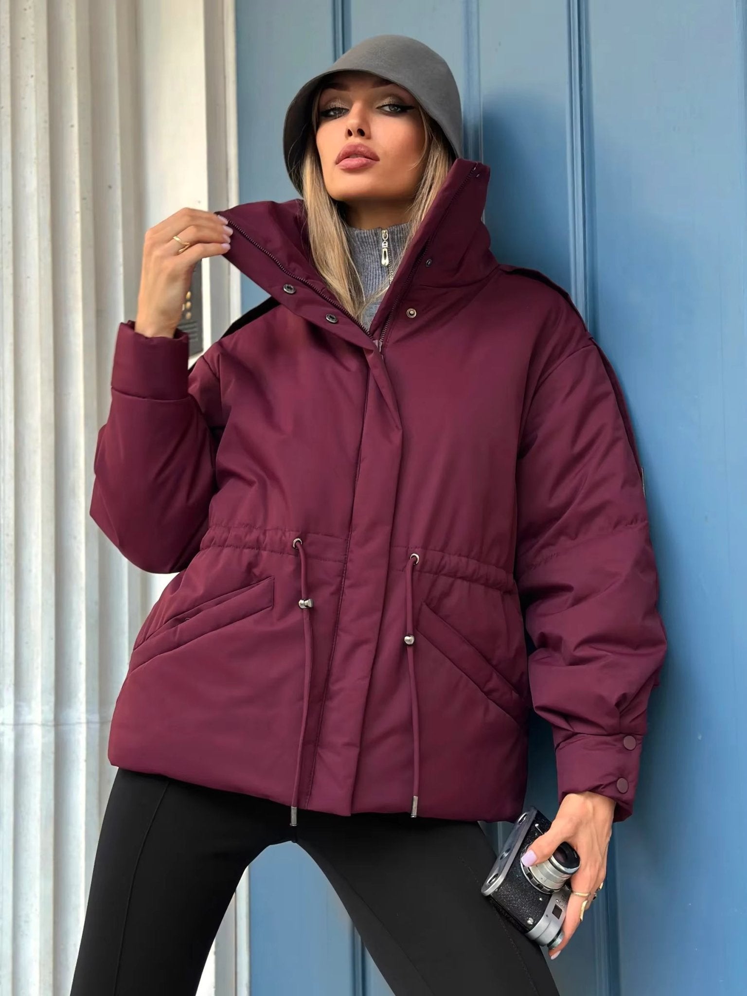 SOERA Mary Oversized Drawstring Waist Puffer Jacket - Coat - SOERA-728579-PUR-M-55427 Purple M