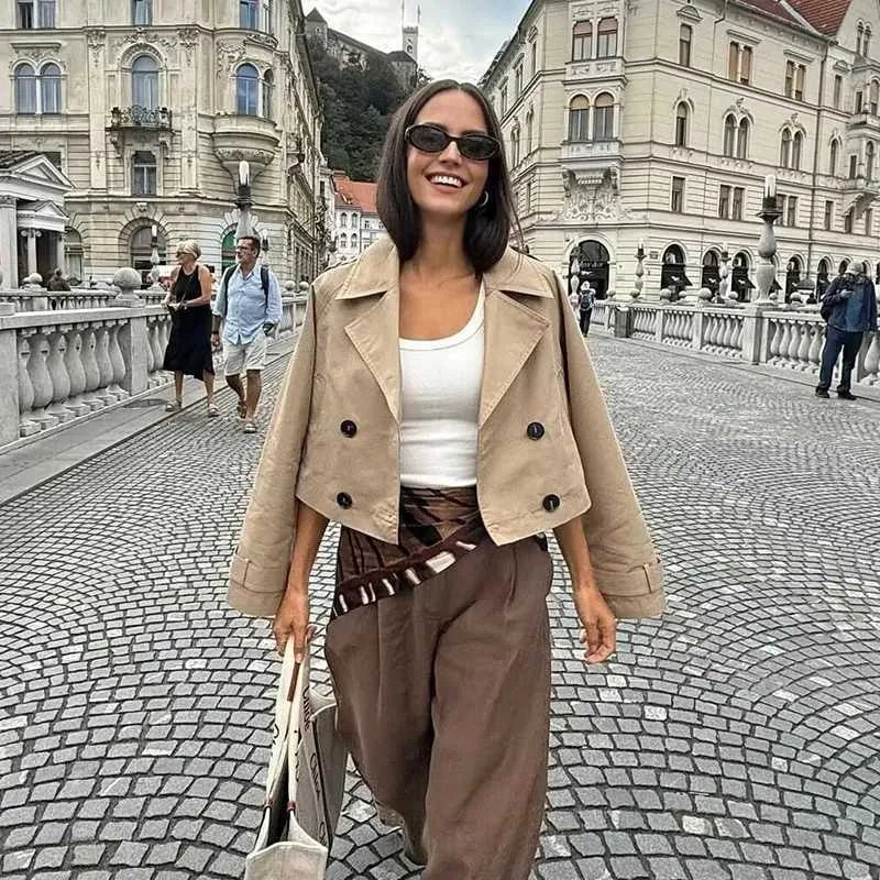 SOERA Natalie Cropped Double Breasted Trench Coat - Coat - SOERA-283267-KHA-XS-33891 Beige XS