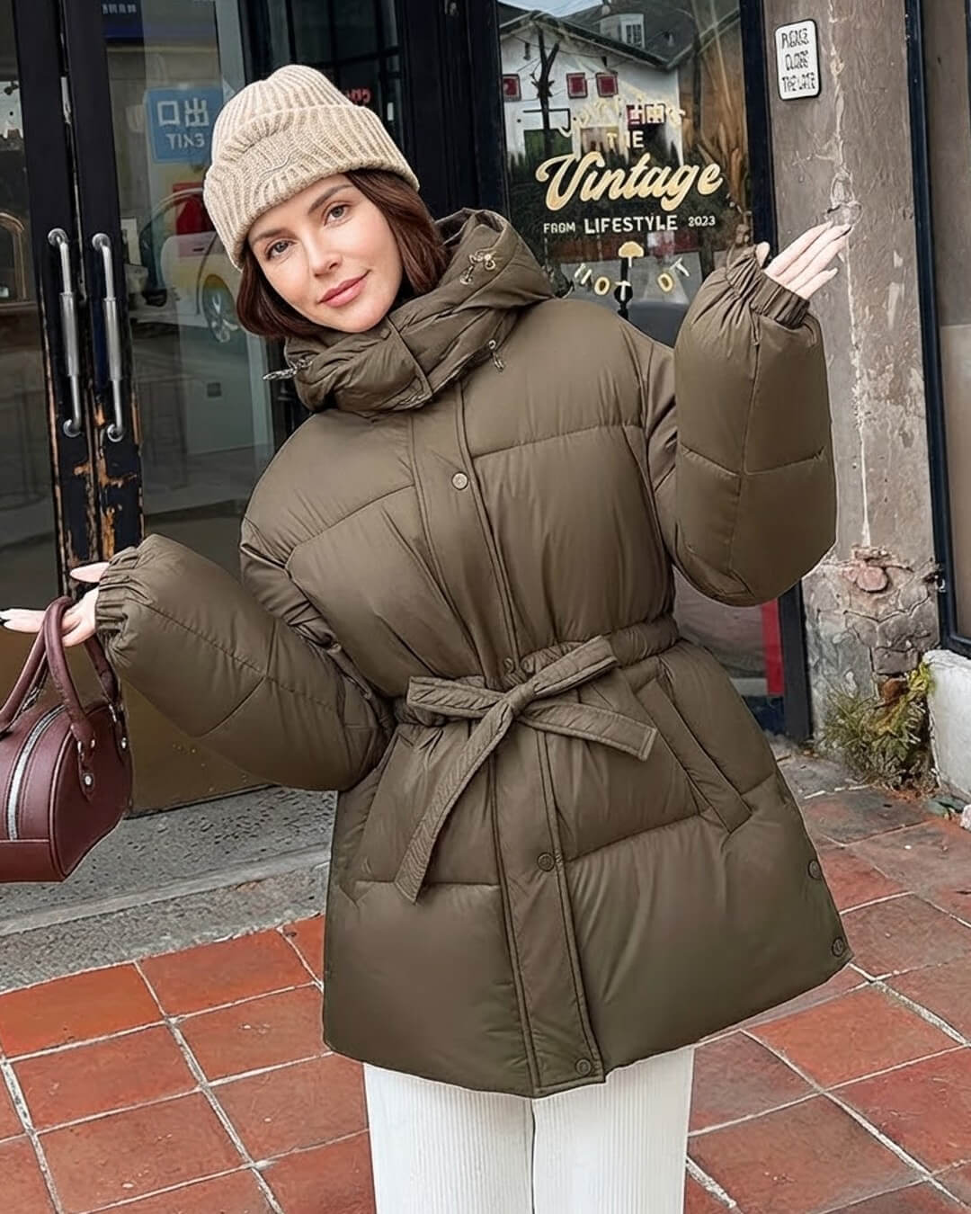SOERA Lorna Lace Up Hooded Coat - Coats & Jackets -  Olive Green S