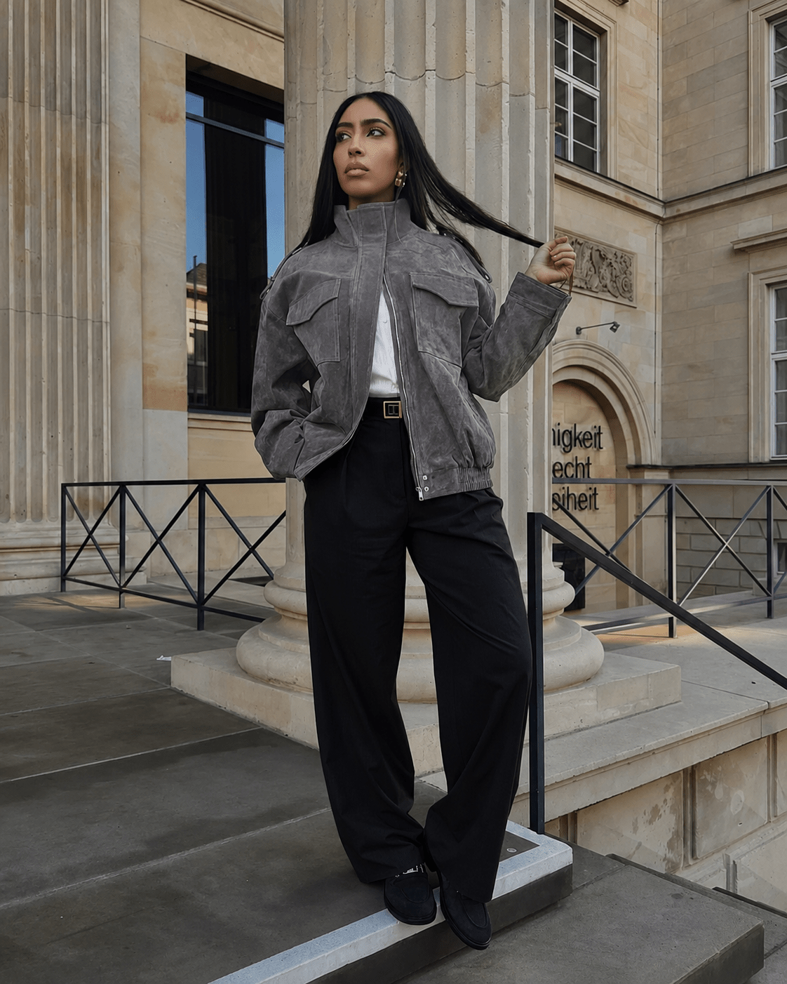 SOERA Marianne High Neck Suede Pocket Jacket - Coats & Jackets - 1005008551331900-;yQ1775552729666534774 Gray XS