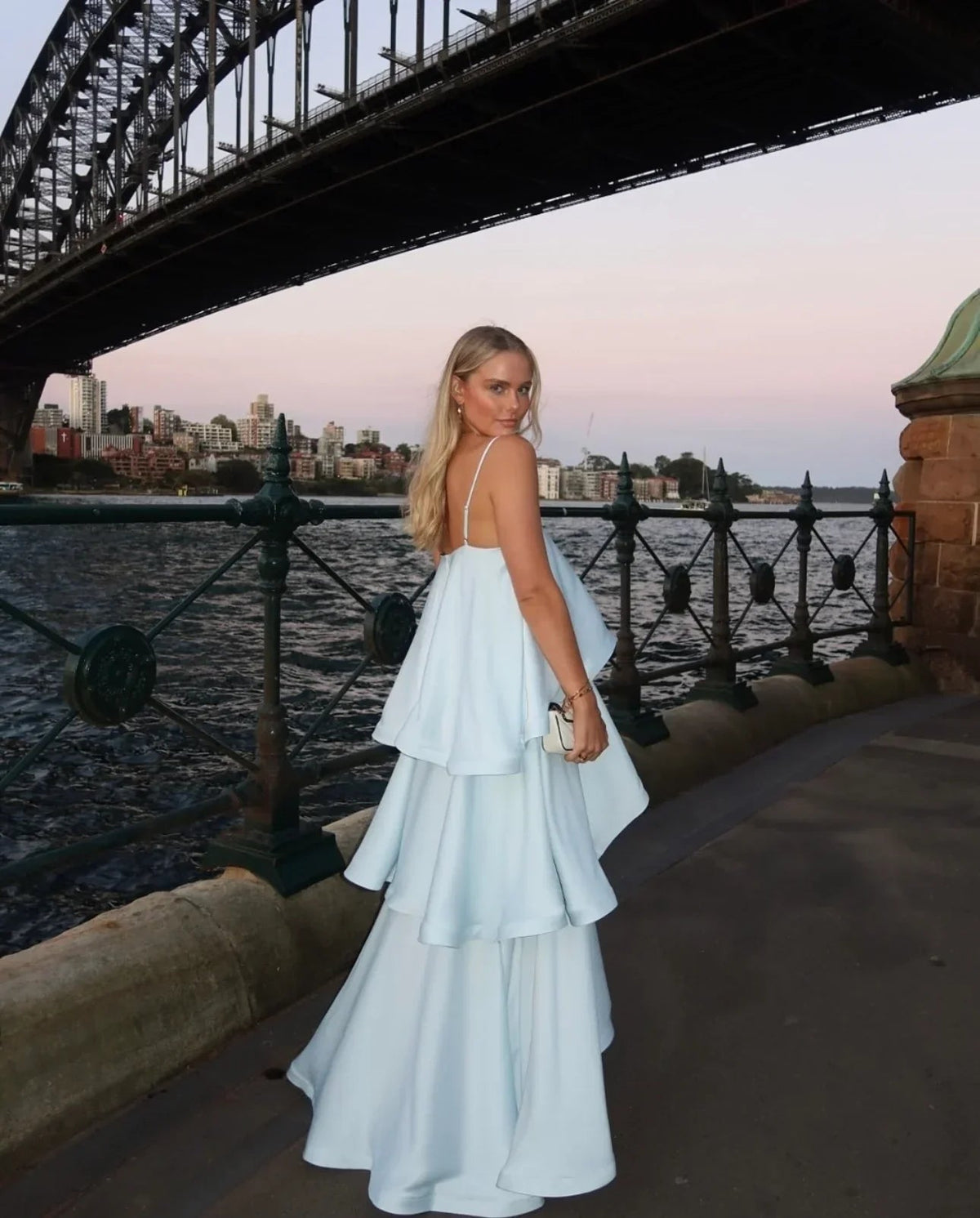 SOERA Nadia Tiered Ruffle Satin Maxi Dress - Dress - SOERA-288579-BLU-M-56771 Blue M
