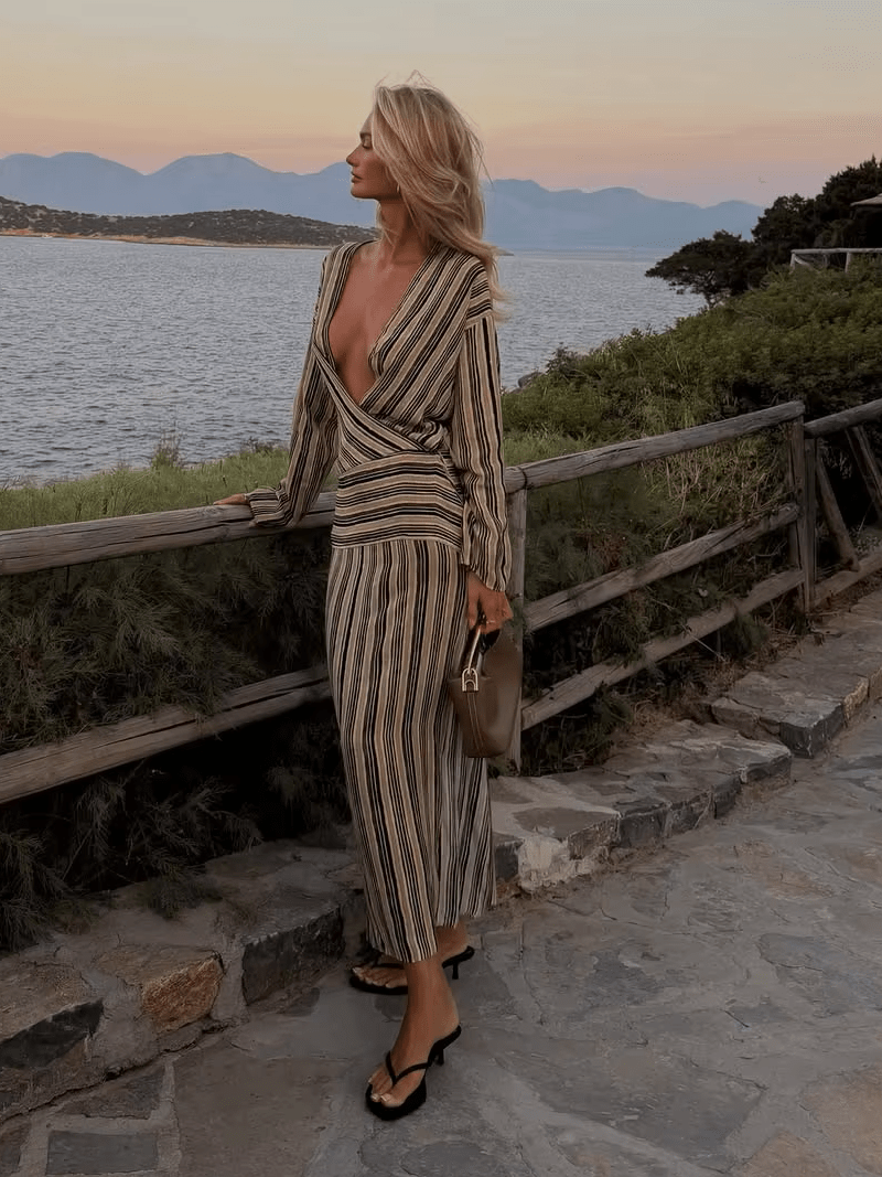 SOERA Amanda Striped Maxi V-Neck Dress - Dress - SOERA-267011-01I-M-12003 M