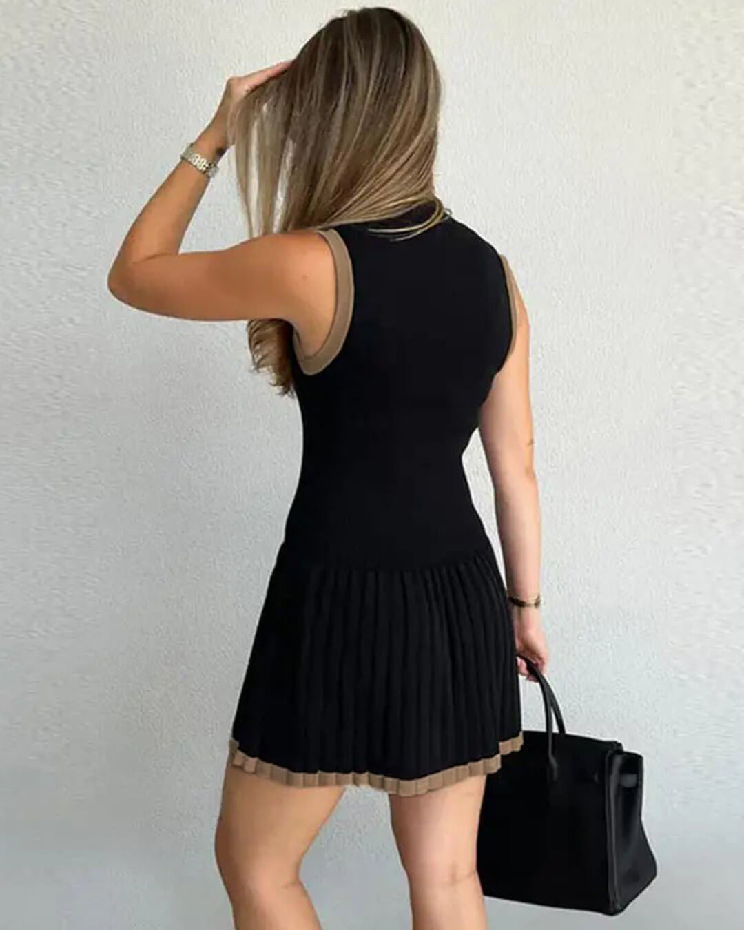 SOERA Margot Drop-Waist Contrast Knit Dress - Dress - SOERA-829443-BLA-L-01475 Black L