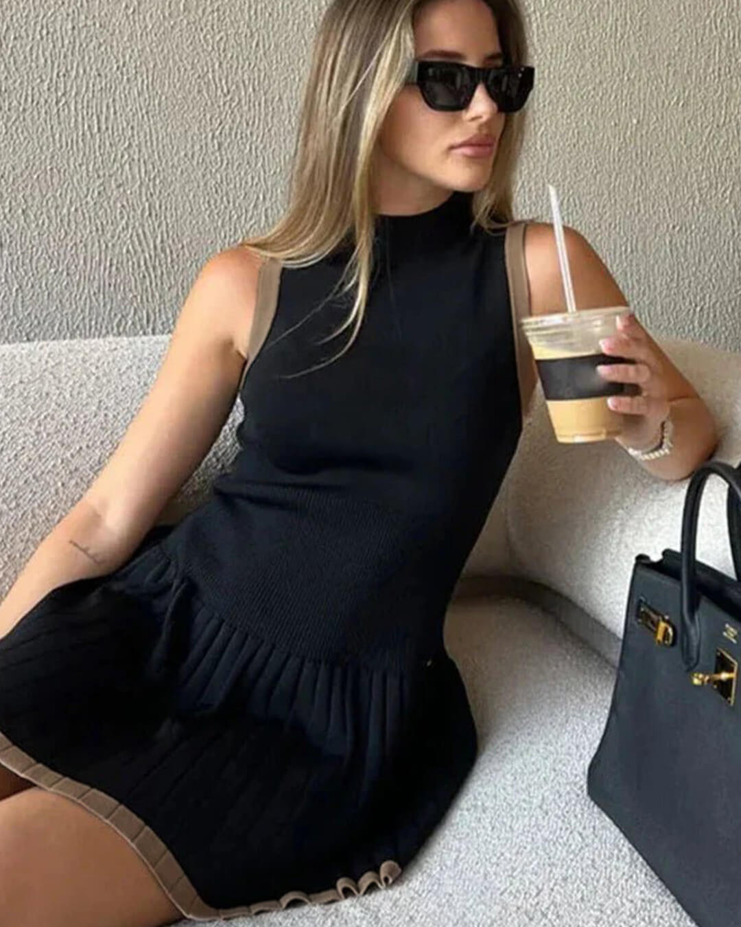 SOERA Margot Drop-Waist Contrast Knit Dress - Dress - SOERA-829443-BLA-L-01475 Black L
