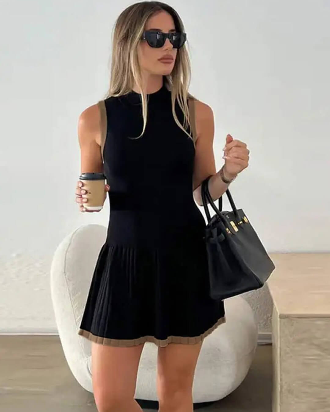 SOERA Margot Drop-Waist Contrast Knit Dress - Dress - SOERA-829443-BLA-S-35939 Black S