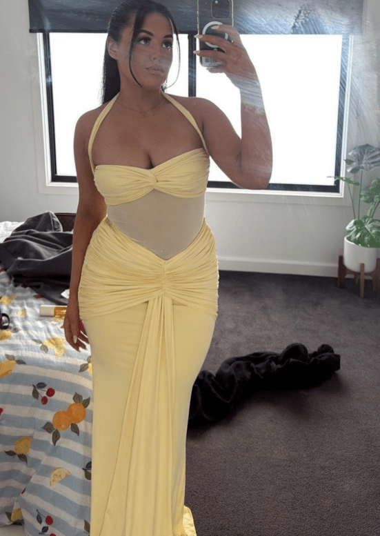 SOERA Veracity Halter Backless Ruched Maxi Dress - Dress -  Yellow M