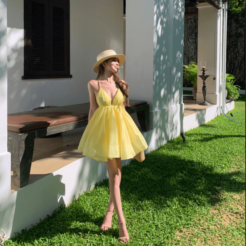 SOERA Abigail V Neck Layered Mini Dress - Dresses - SOERA-936259-YEL-S-10659 Yellow S