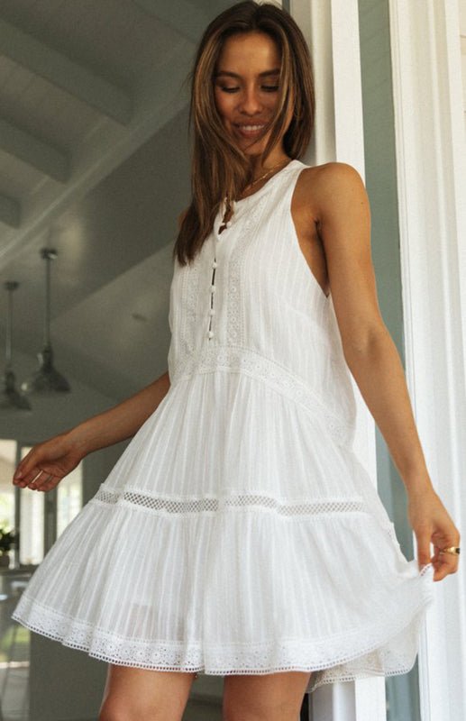 SOERA Shelby Boho Sleeveless Mini Dress - Dresses - eG1775807456247253458 White M
