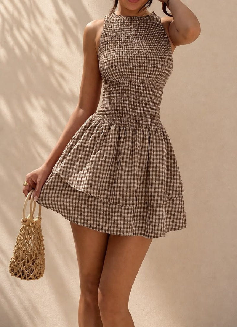 Hazel Plaid Smocked Mini Dress