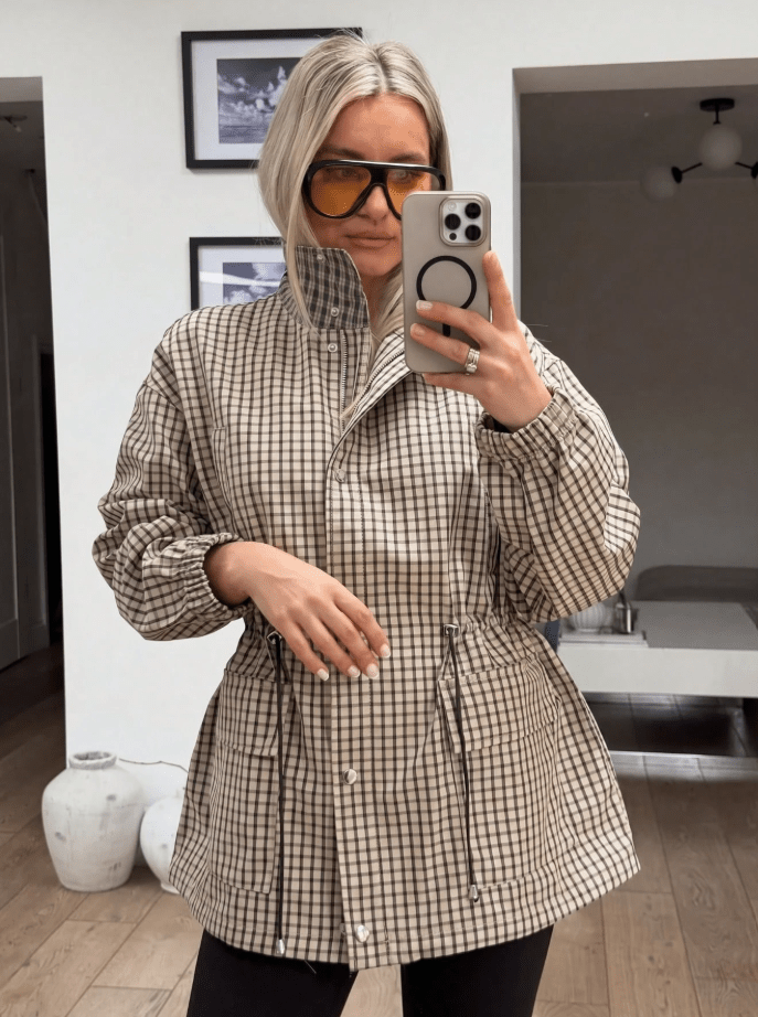 SOERA Daniela Vintage Plaid Waist-Cinched Jacket - Jacket - SOERA-097219-KHA-L-73315 Khaki L