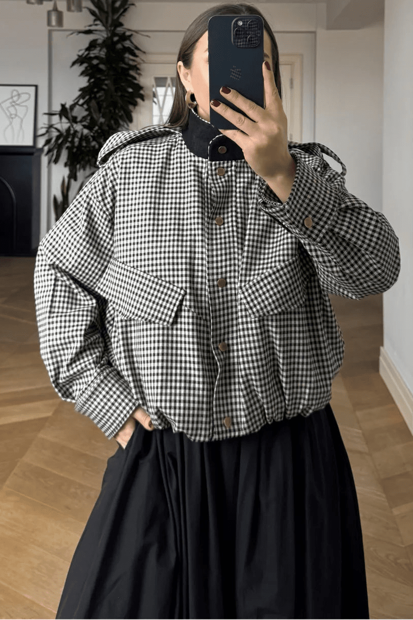 SOERA Emma High Neck Checked Bomber Jacket - Jacket - SOERA-331395-ONL-S-01219 S