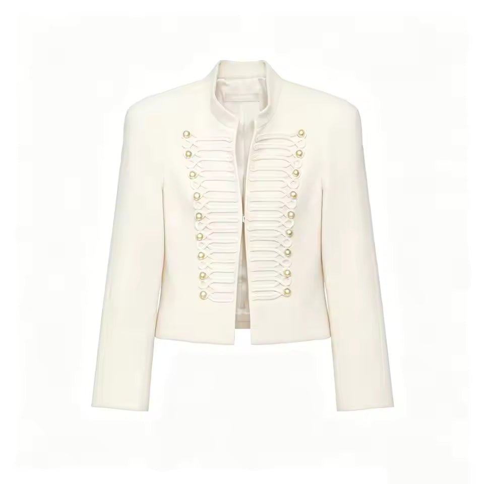 SOERA Nora Military Napoleon Leather Jacket - Jacket - SOERA-442051-B-S-00707 White S