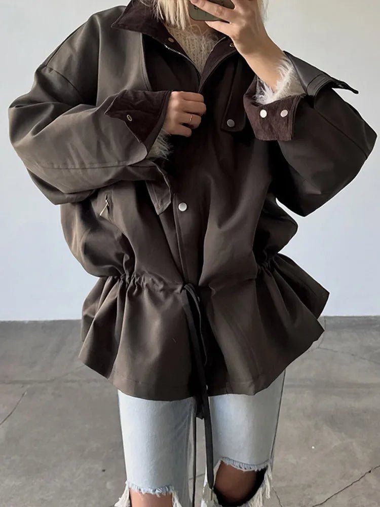 SOERA Rebecca Contrast Collar Windbreaker Jacket - Jacket - SOERA-543043-DEF-OS-88423 Brown M