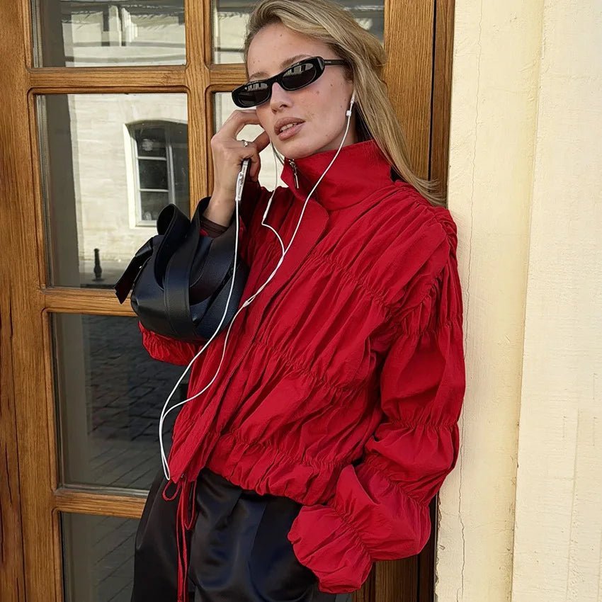 SOERA Sarah Ruched Zip Jacket - Jacket - SOERA-664387-RED-L-51203 Red L