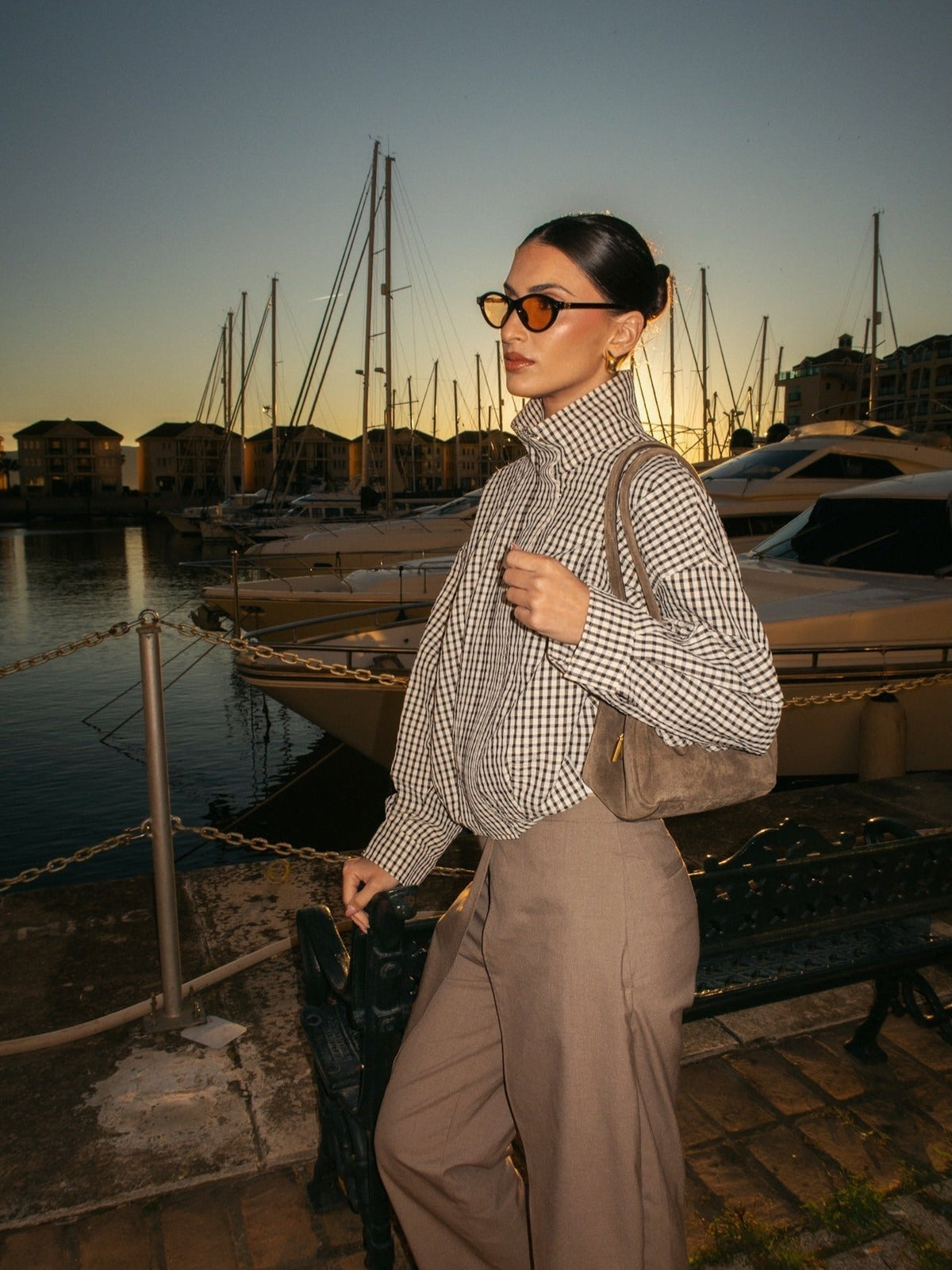 سترة Margot بياقة قمعية مقلمة