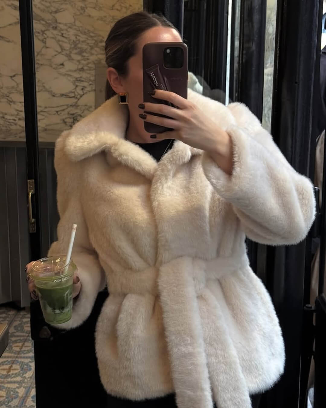 SOERA Farrah Faux Fur Coat with Belt - Jackets - 3256810101987871-;Ch1763625119772959543 Creme L