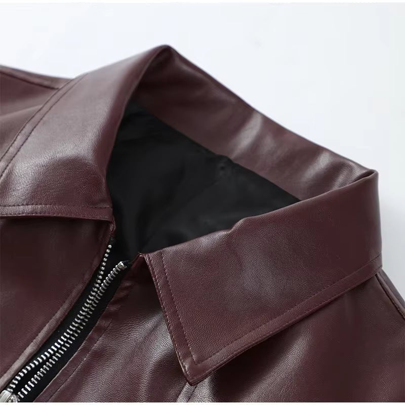 SOERA Fiona Faux Leather Lapel Jacket - Jackets - SOERA-887299-WIN-S-53667 Wine Red S