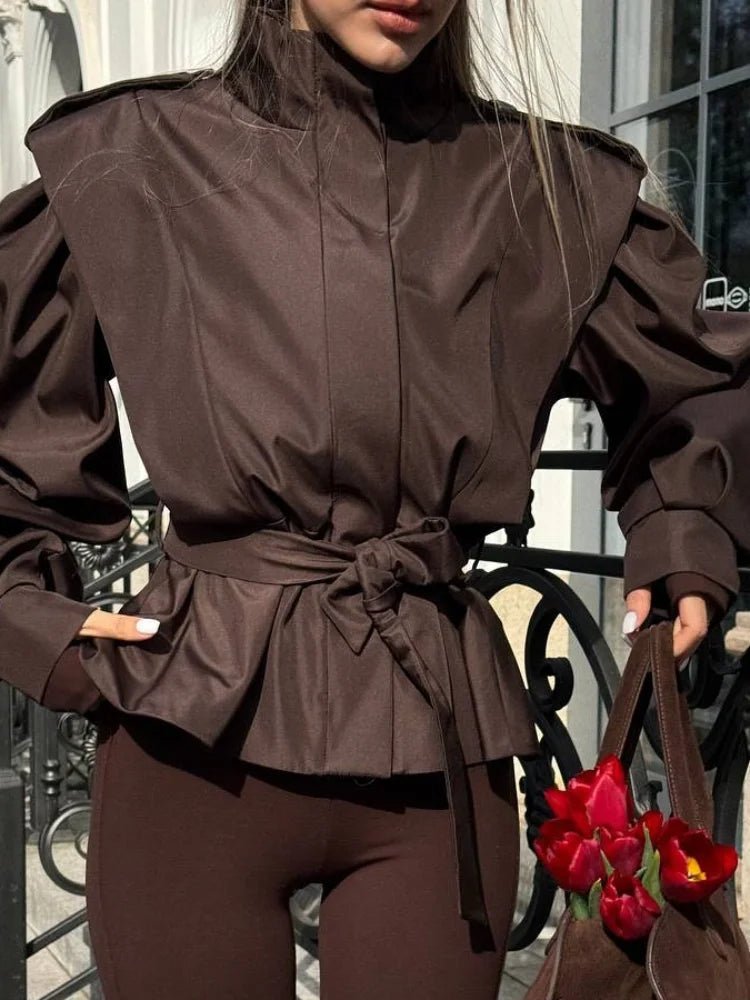 SOERA Leizel Lace Up Stand Collar Jacket - Jackets - Nz1774532669740565954 Brown M