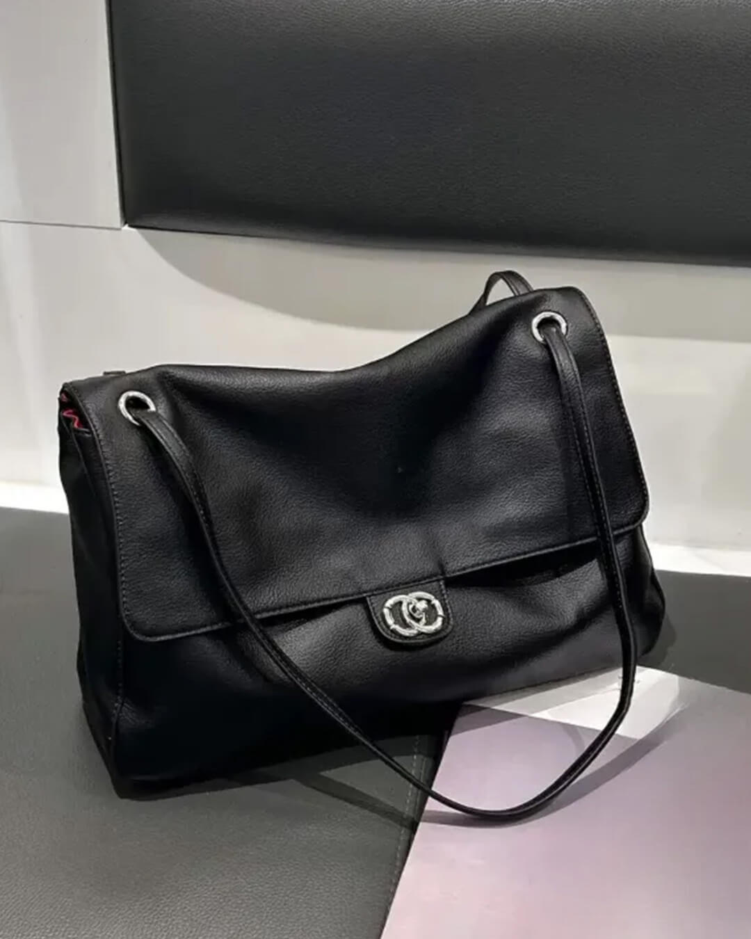 SOERA Josie Buckle Flap Shoulder Bag -  Black 36×24×11 cm