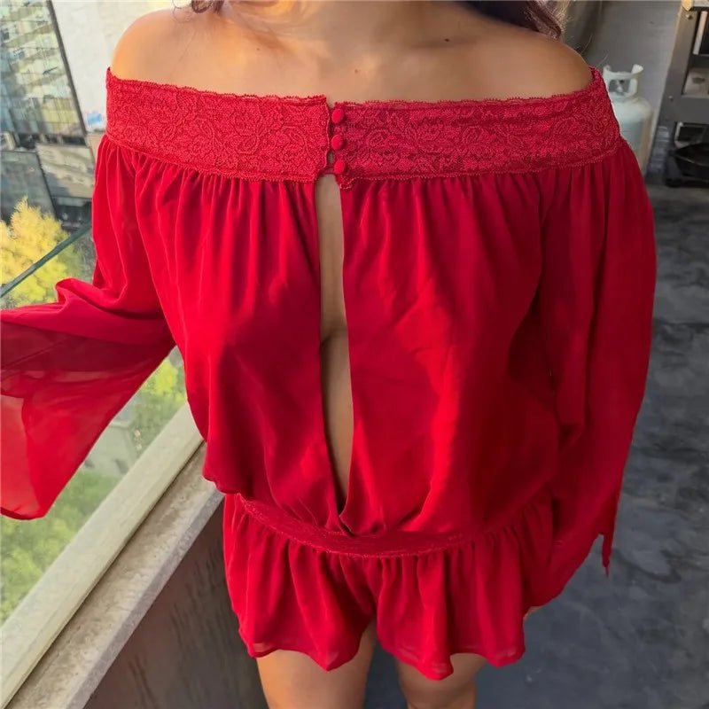 SOERA Bianca Off-Shoulder Chiffon Romper - Jumpsuit - SOERA-411907-DEF-OS-54796 Red S