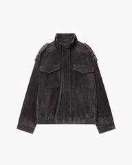 Marianne High Neck Faux Suede Pocket Jacket