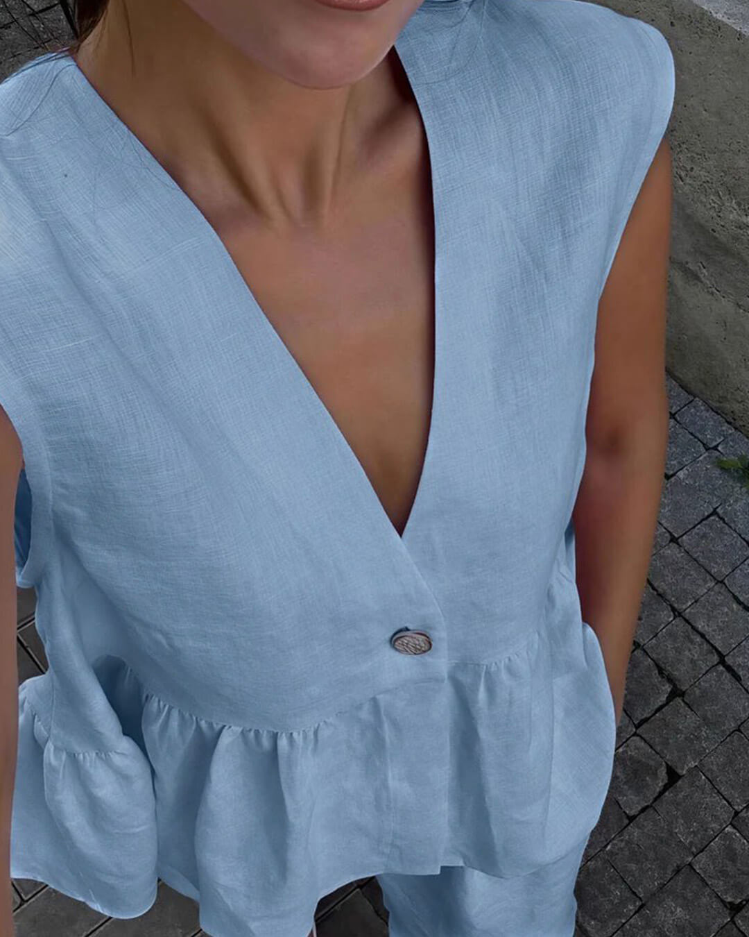 SOERA Sydney Ruffled Vest & Pants Set - Matching Sets - 1005008498710435-;Yx1776125342950553258 Blue M