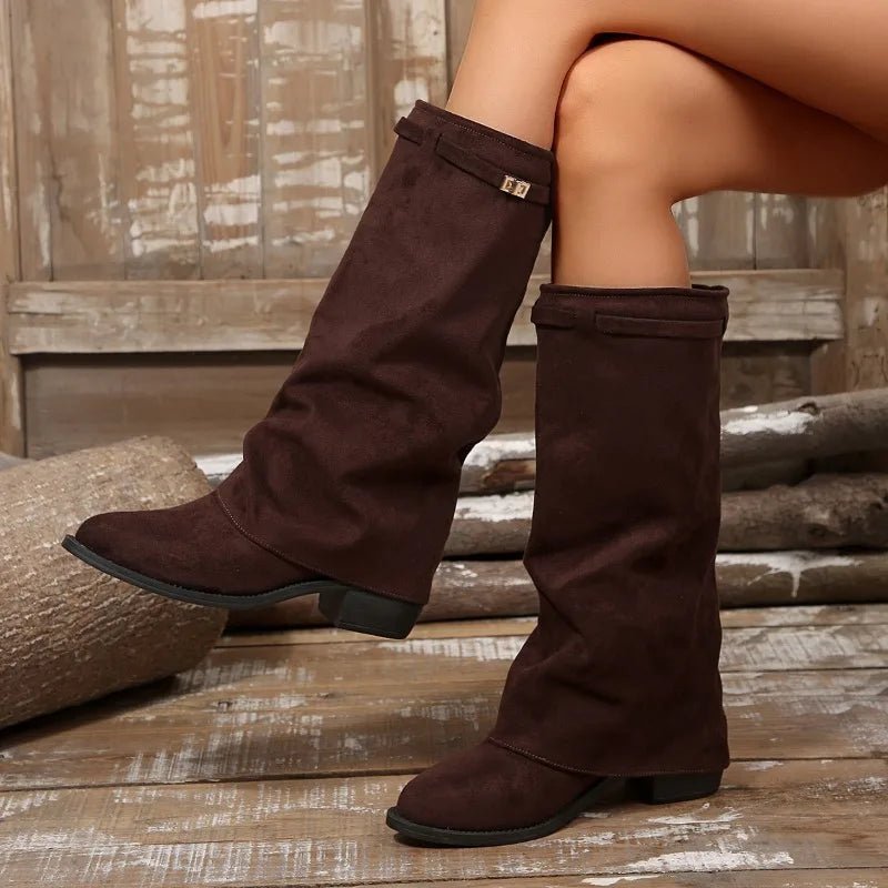 SOERA Anne Belt Buckle Knee High Faux Suede Boots - Shoes - SOERA-619395-DEE-37-67523 Deep Brown 37