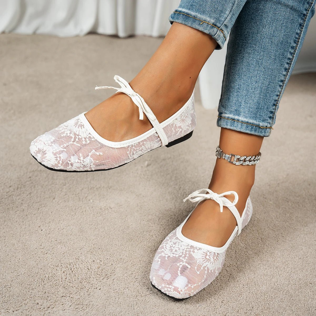 SOERA Joan Mesh Ballet Flats - Shoes - 1005009534032212-;hh1769140532782533898 White 36