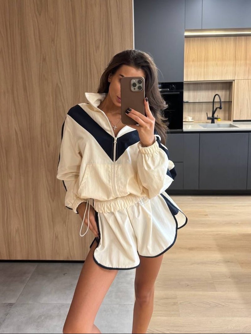 SOERA Ellen Chevron Windbreaker Shorts Set - Shorts Set - SOERA-142915-L-SET-53571 Set (Jacket+Shorts) L